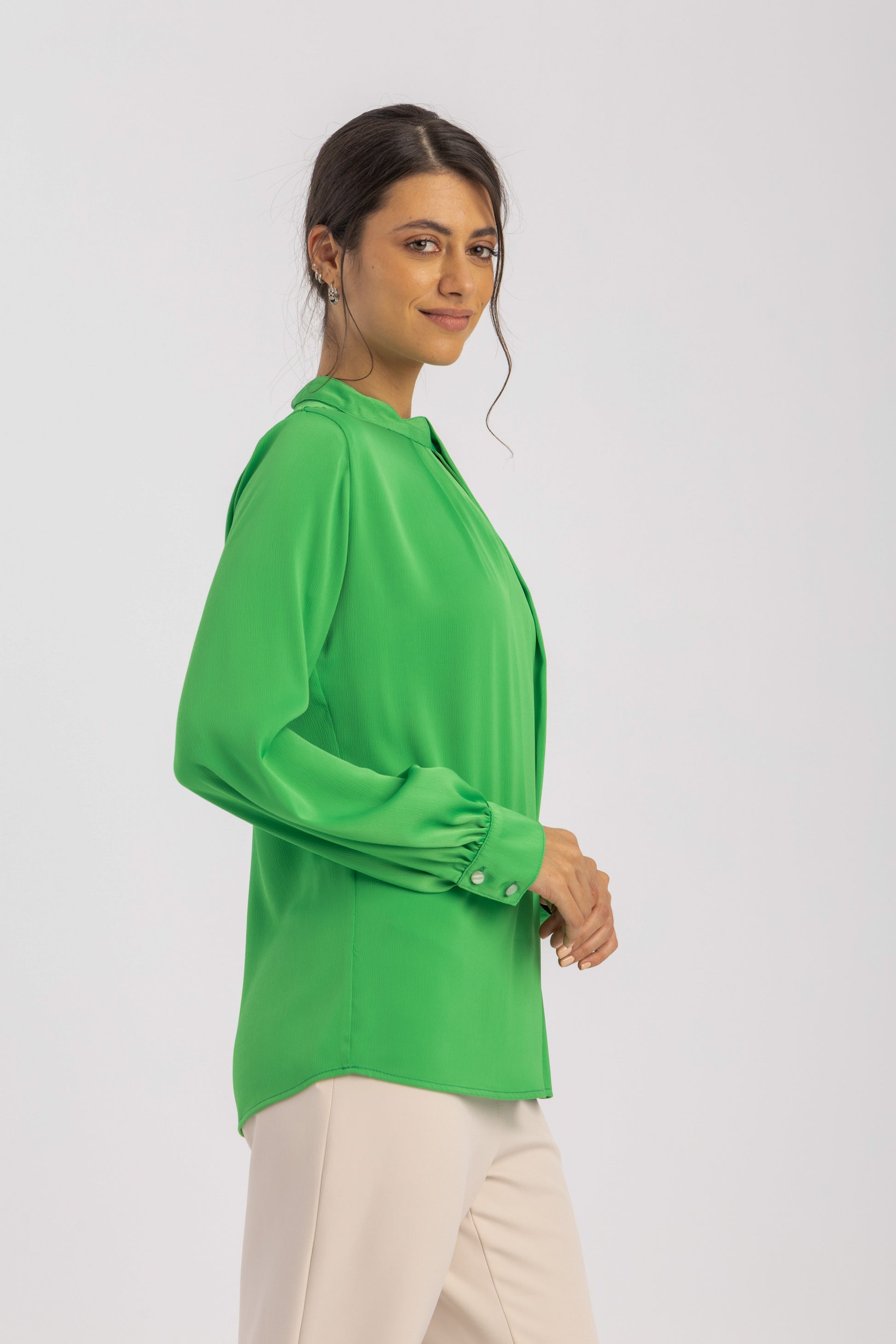 Long Sleeve Keyhole Blouse ESLA Tie Neck Formal Top for Women