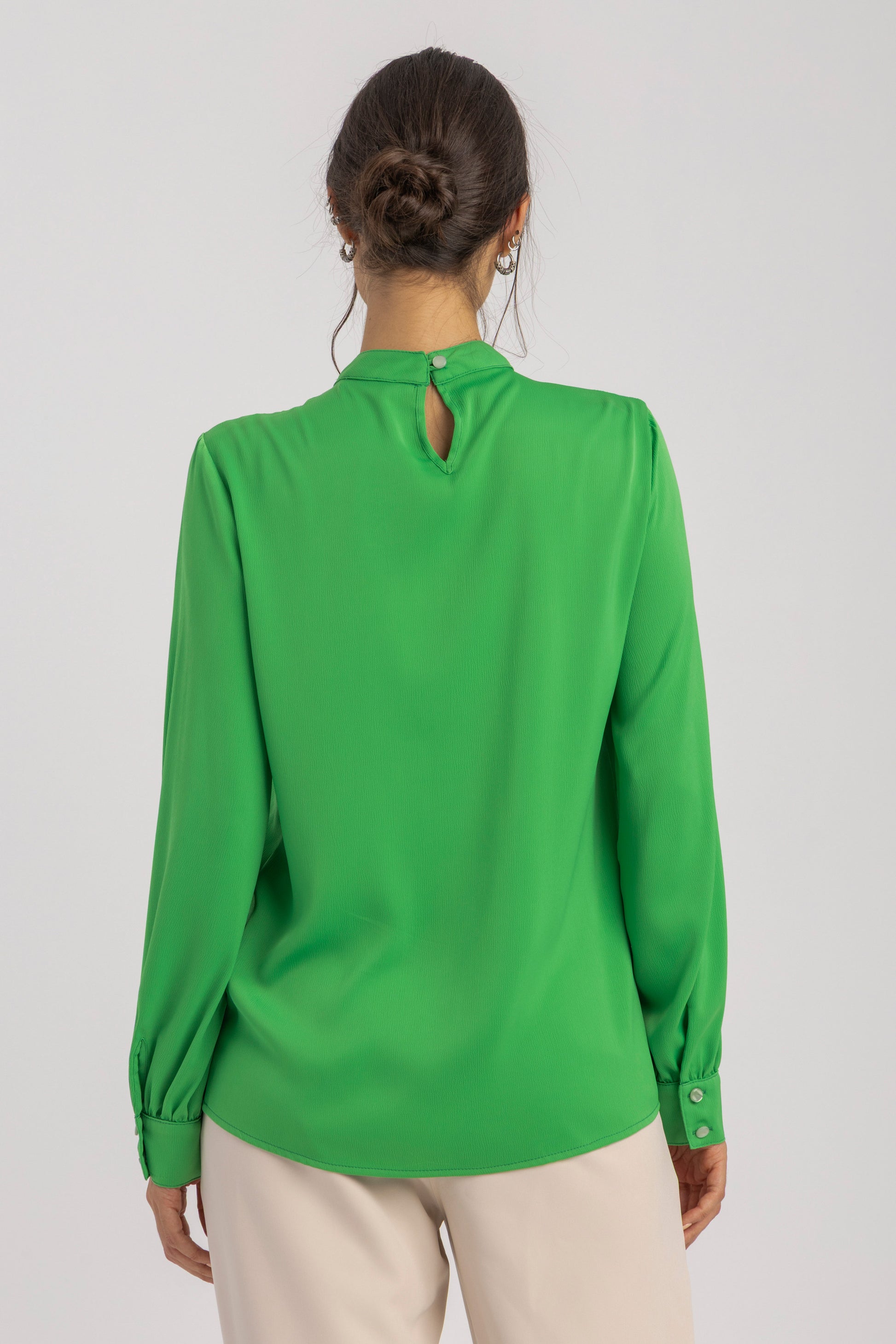 Long Sleeve Keyhole Blouse ESLA Tie Neck Formal Top for Women