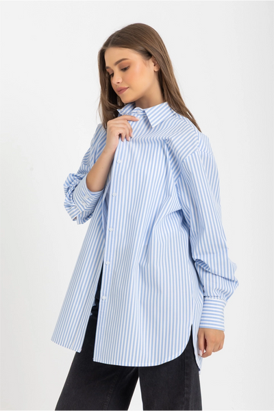 Oversized Shirt Formal Wear Striped Relaxed Chic Design