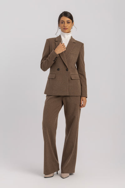 Textured Double-Breasted Blazer – Notch Lapel, Structured Fit Body