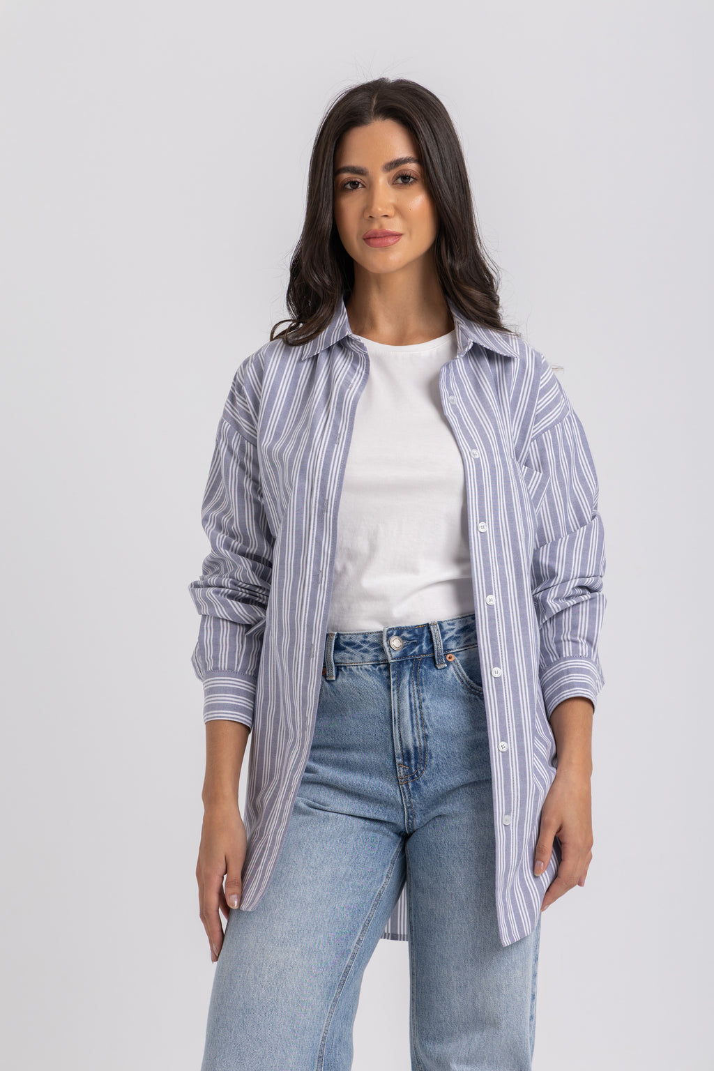 Oversized Striped Button-Down Poplin Shirt