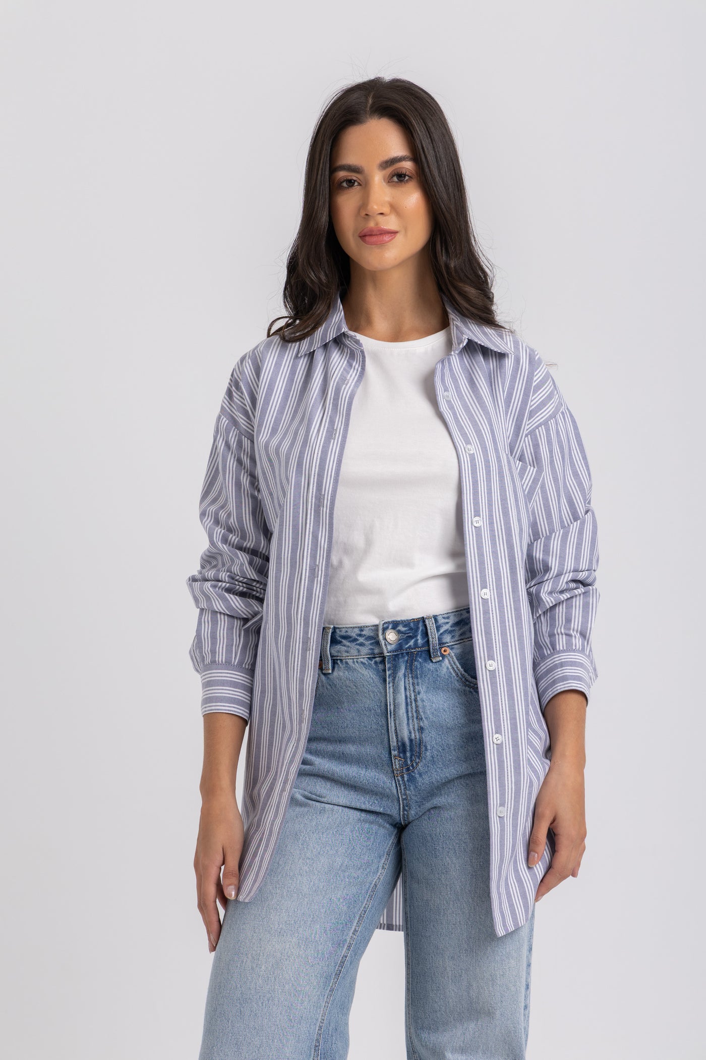 Oversized Striped Button-Down Poplin Shirt