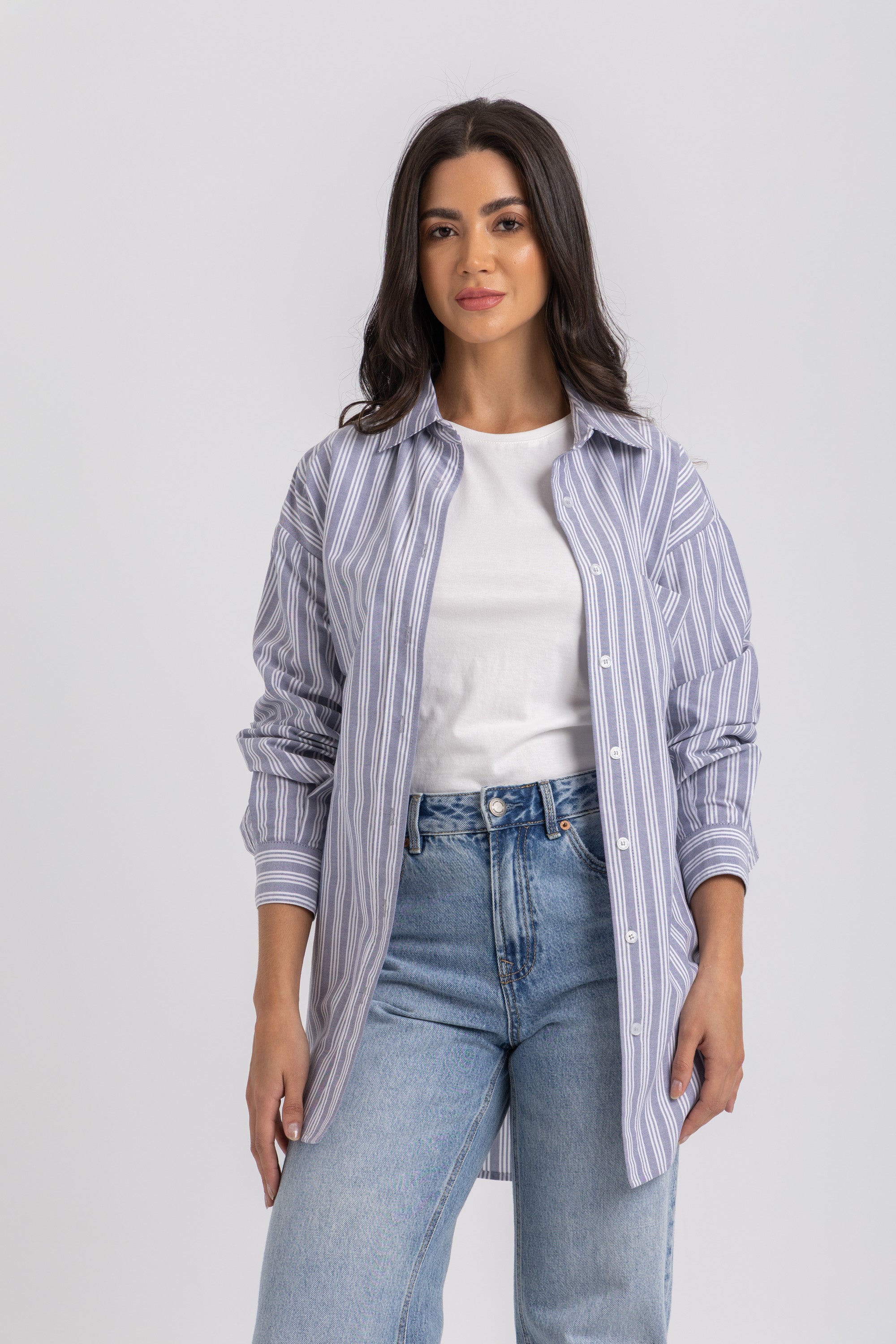 Oversized Striped Button-Down Poplin Shirt