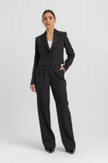 Cropped single-breasted blazer in a classic pinstripe