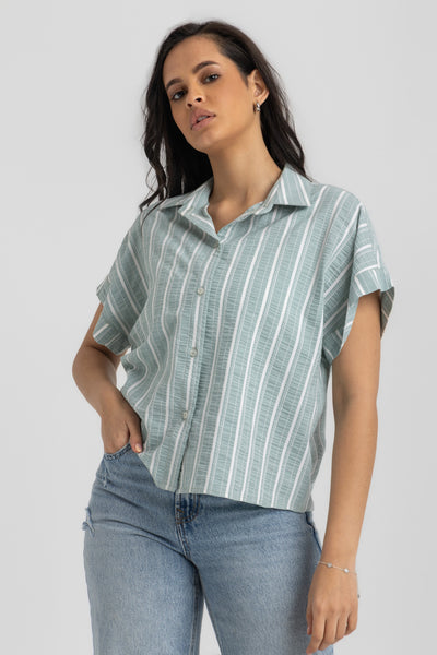 Striped Short-Sleeve Boxy Button-Down Shirt