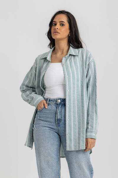 Oversized Striped Button-Down Longline Shirt