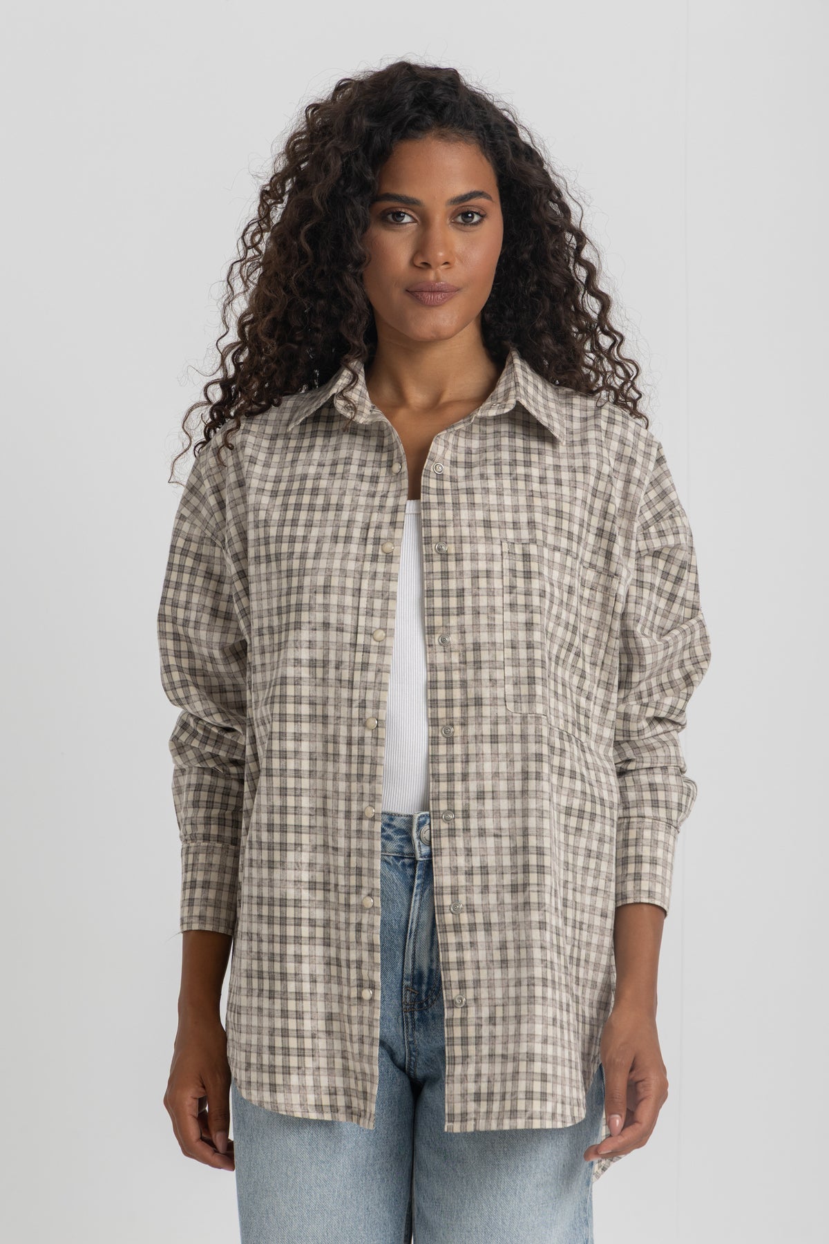 Oversized printed overshirt with an abstract check pattern