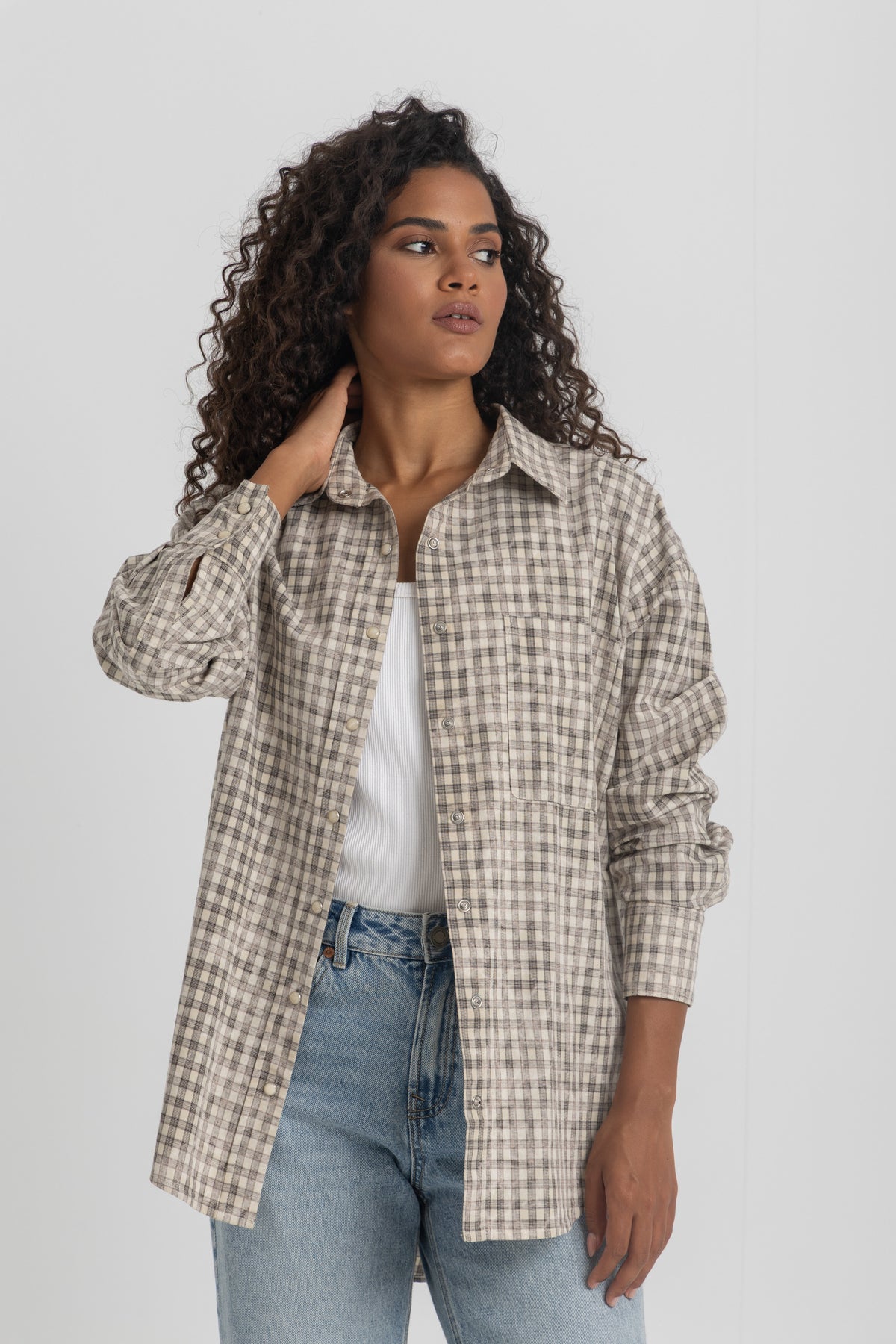Oversized printed overshirt with an abstract check pattern