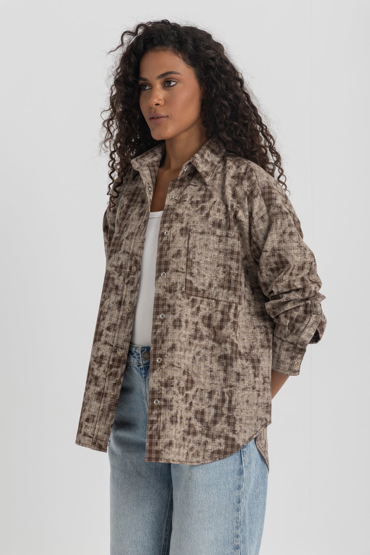 Oversized printed overshirt with an abstract check pattern