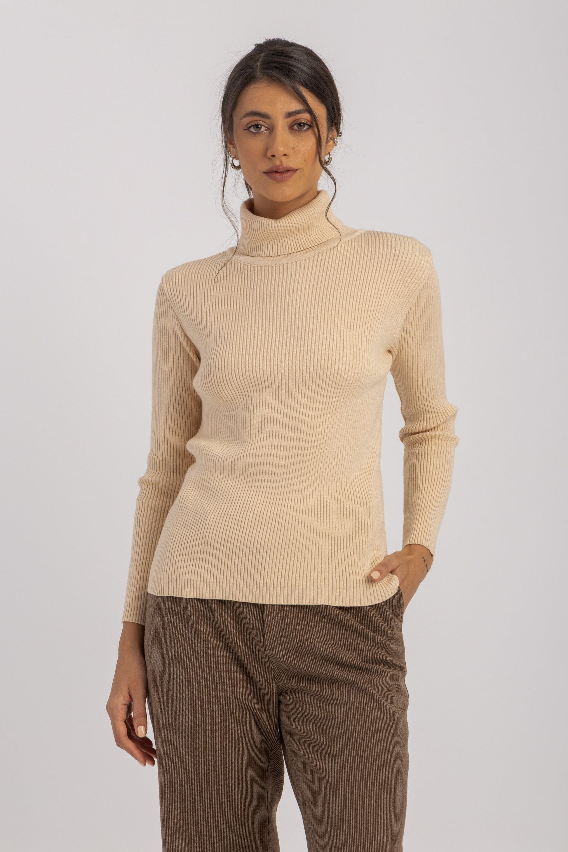 knitted Black Ribbed Turtleneck Sweater