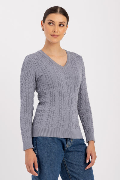 Classic Cable Knit Sweater â€“ V-Neck