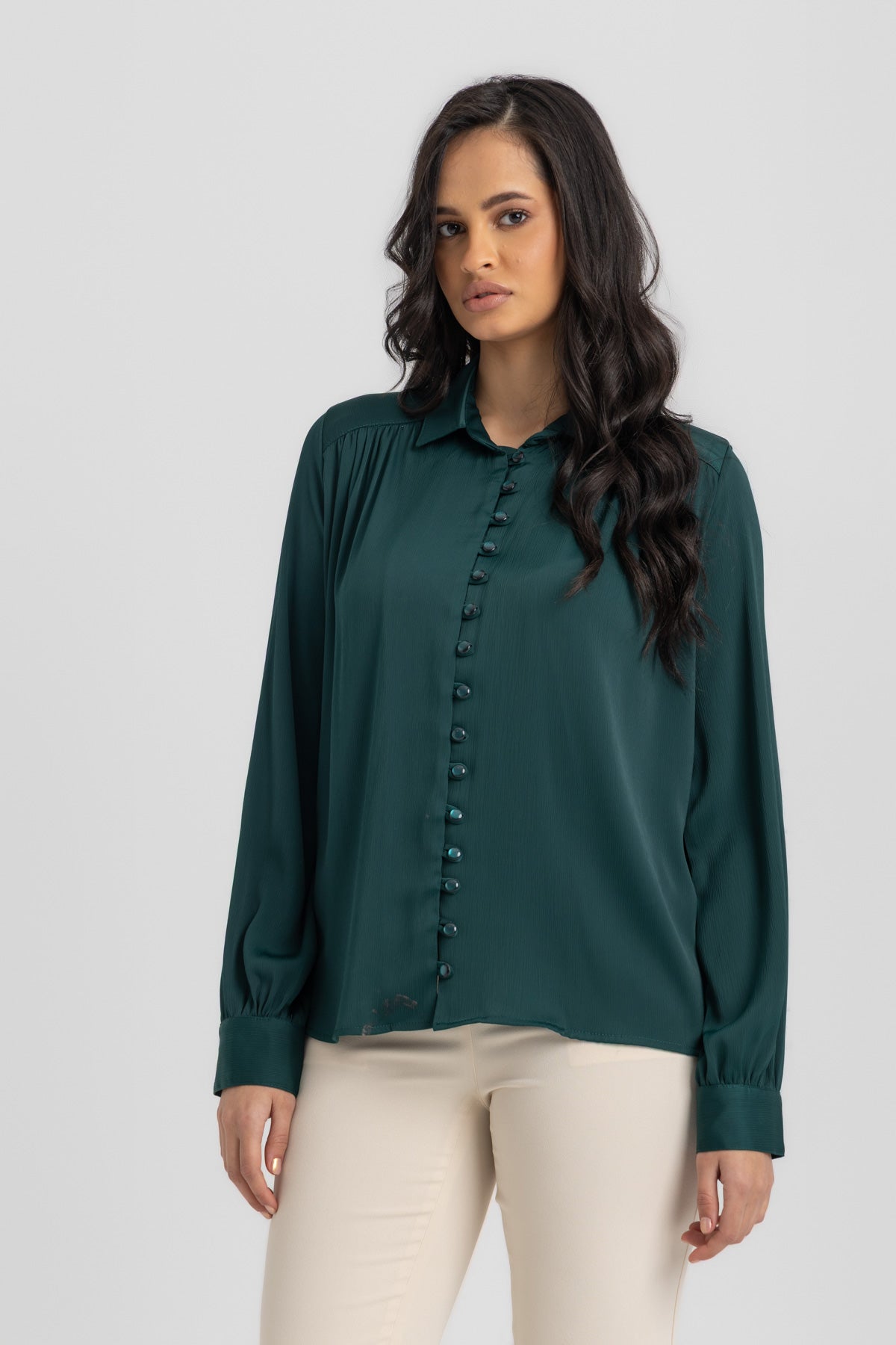 Button-Up Blouse with Mandarin Collar