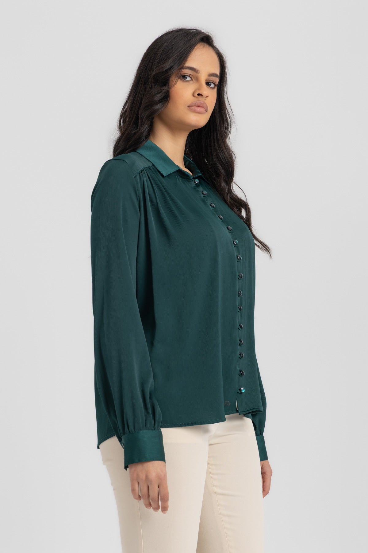 Button-Up Blouse with Mandarin Collar