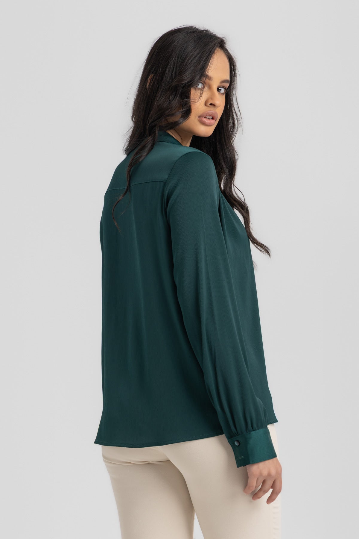 Button-Up Blouse with Mandarin Collar