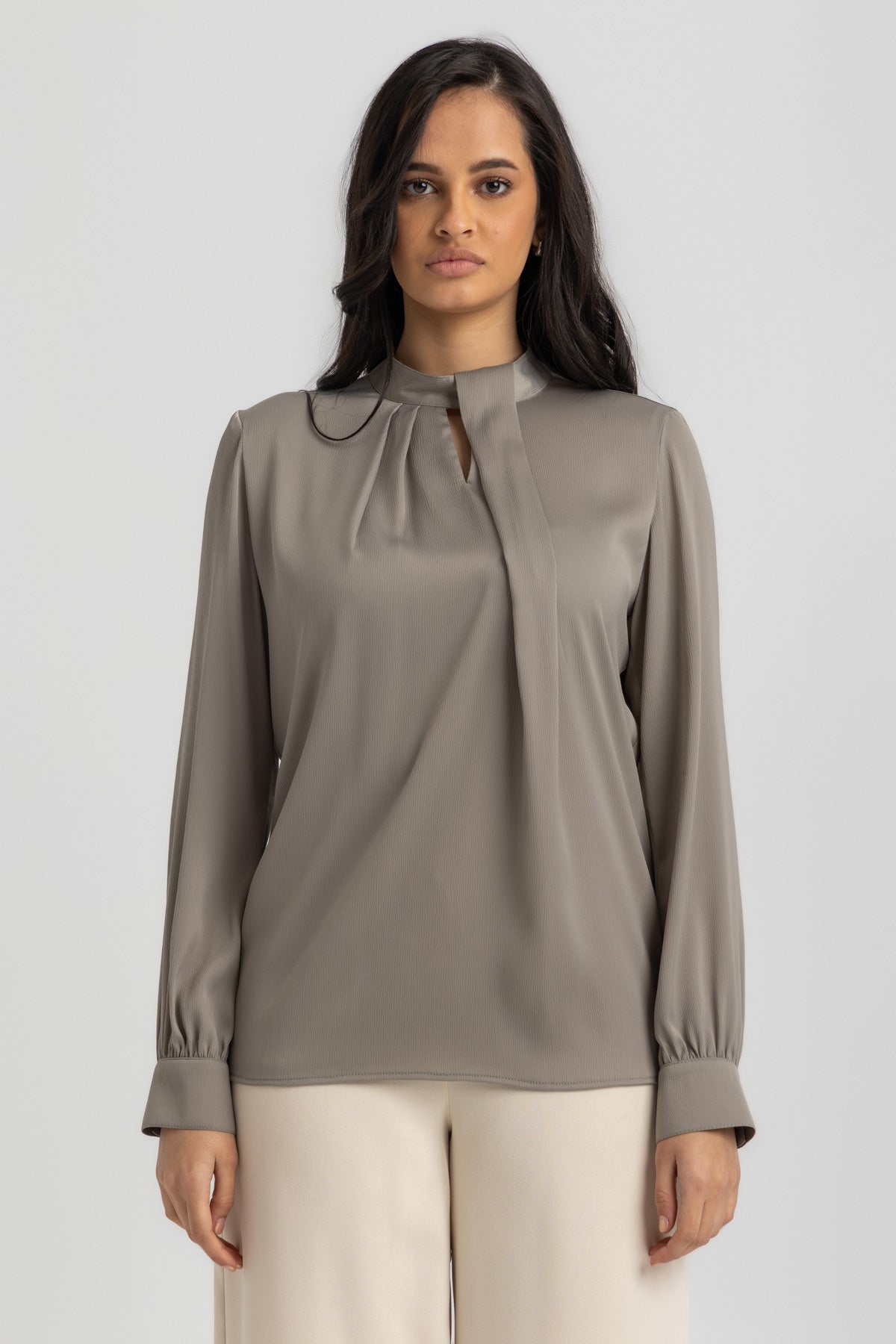 Satin High Neck Blouse with Long Sleeves