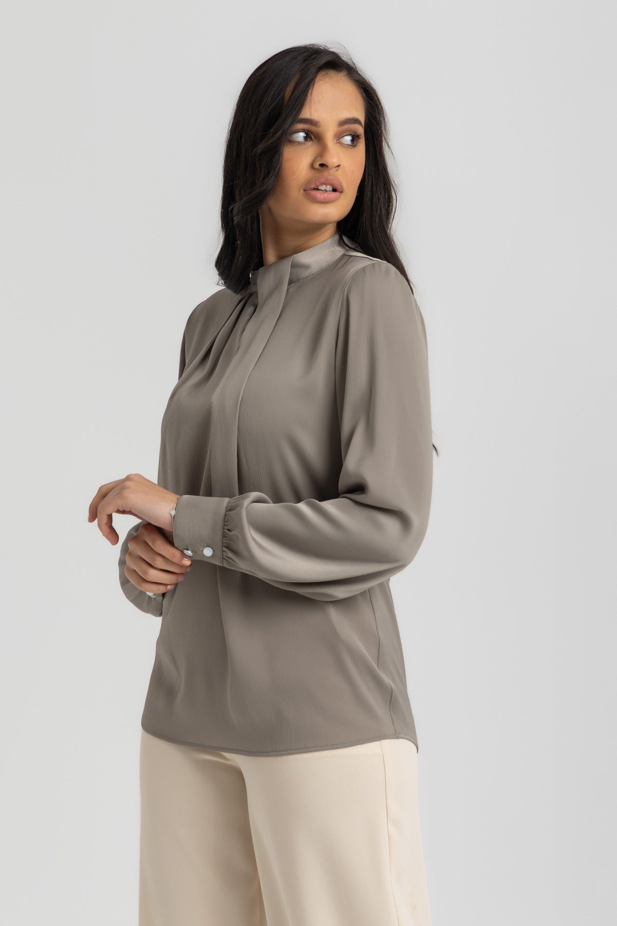 Satin High Neck Blouse with Long Sleeves