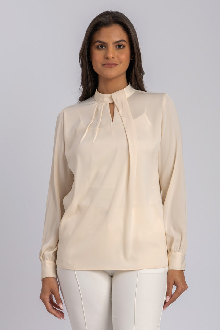 Long Sleeve Keyhole Blouse ESLA Tie Neck Formal Top for Women