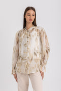 ESLA Printed Bow Tie Neck Long Sleeve Blouse