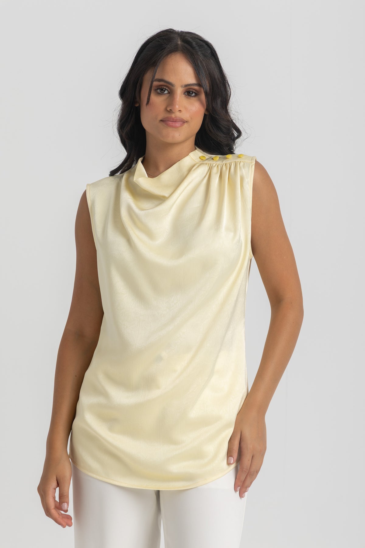 Women’s Sleeveless Cowl-Neck Satin Top