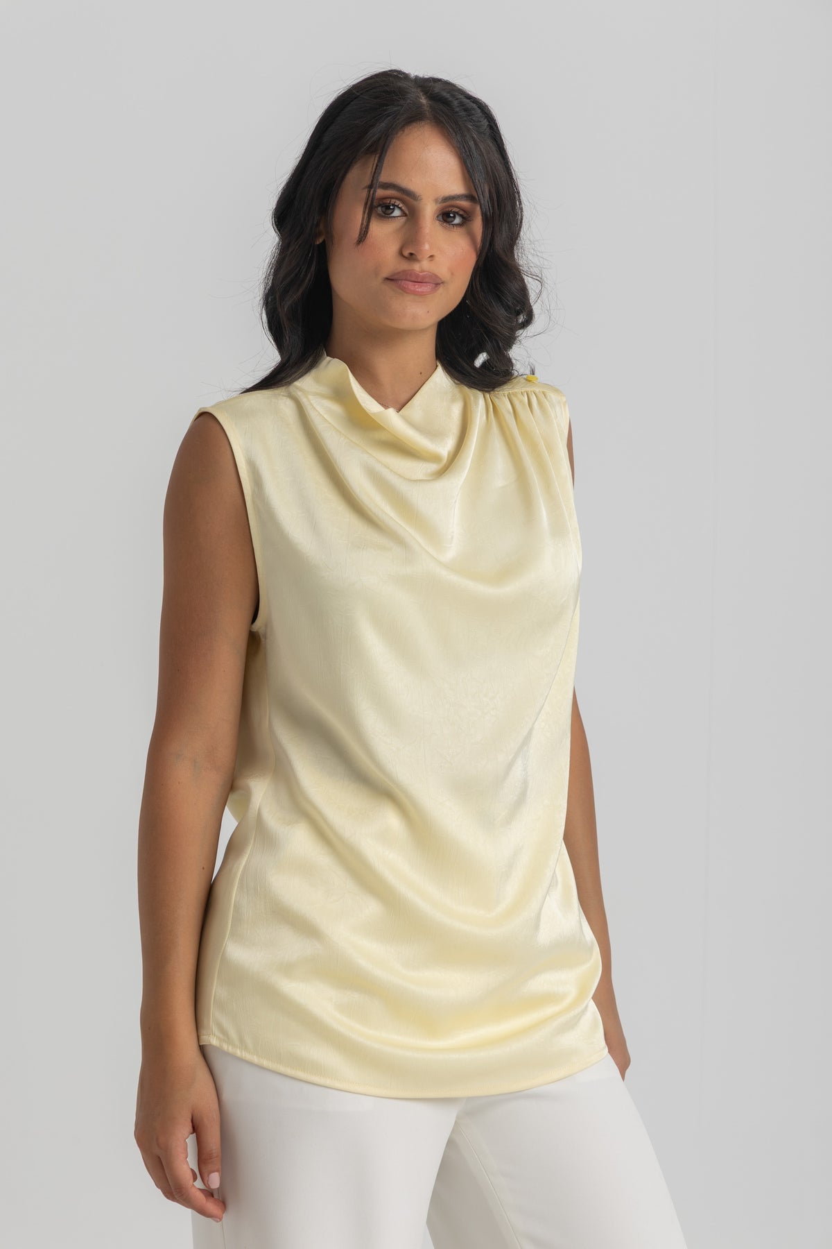 Women’s Sleeveless Cowl-Neck Satin Top
