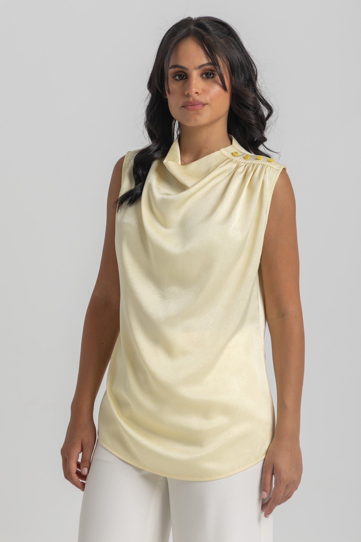 Women’s Sleeveless Cowl-Neck Satin Top
