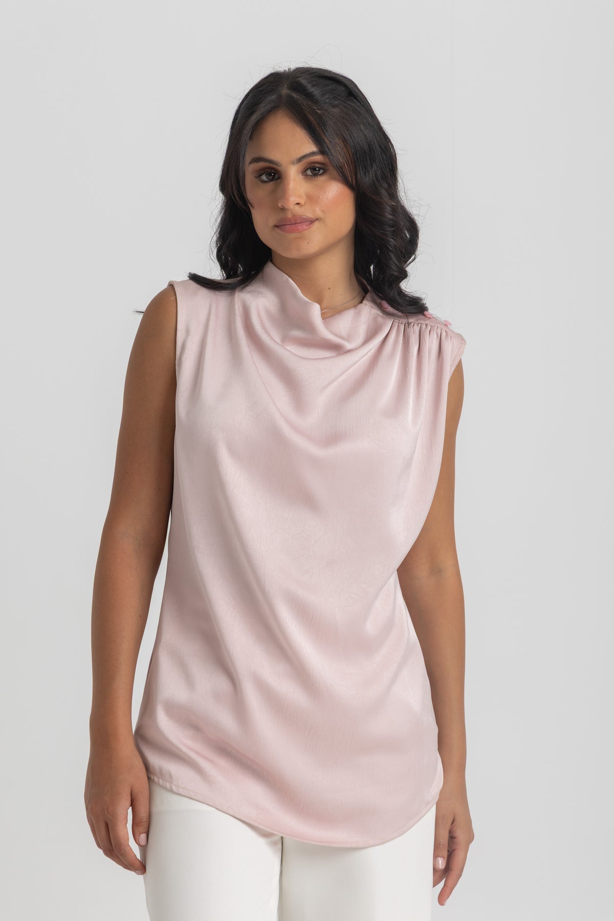 Women’s Sleeveless Cowl-Neck Satin Top