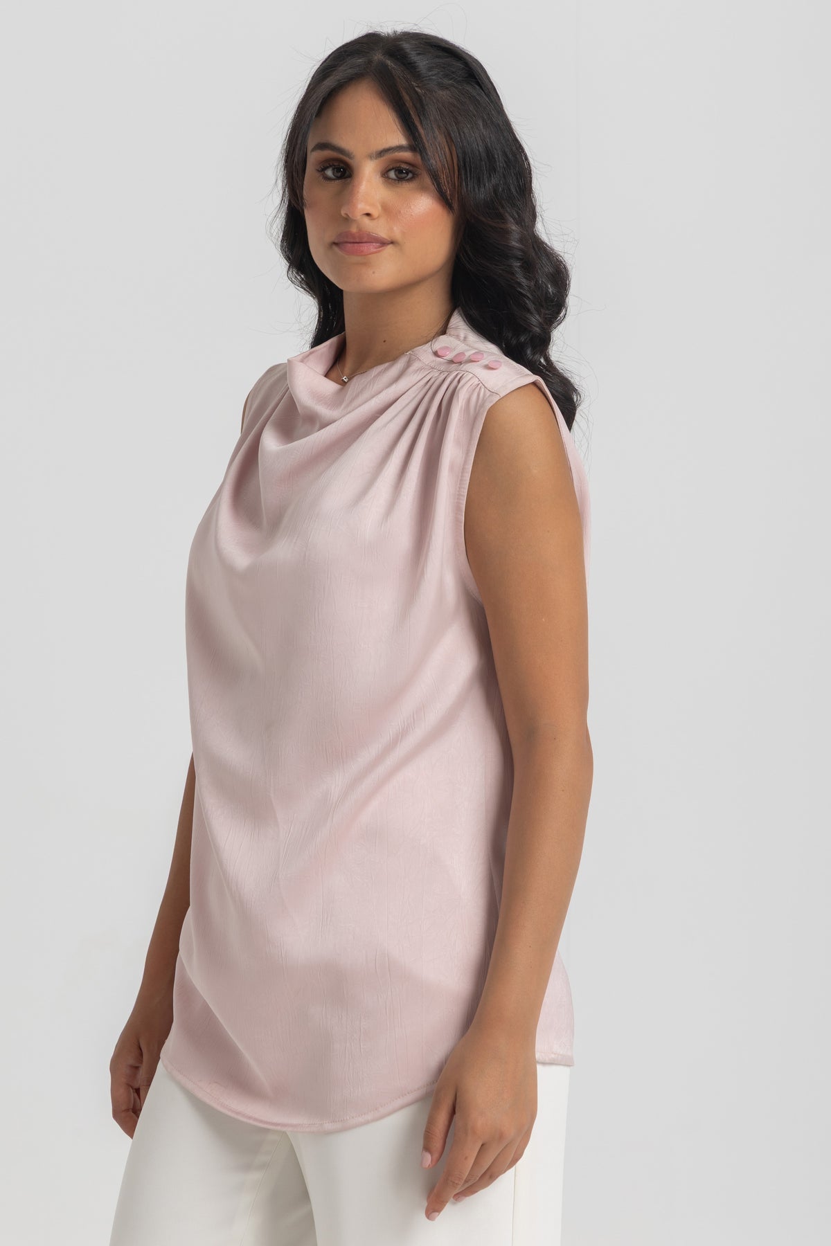 Women’s Sleeveless Cowl-Neck Satin Top