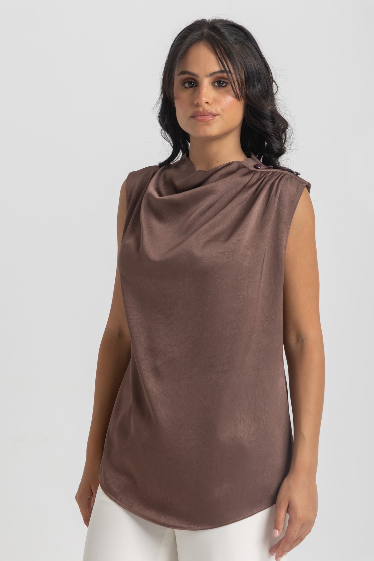 Women’s Sleeveless Cowl-Neck Satin Top