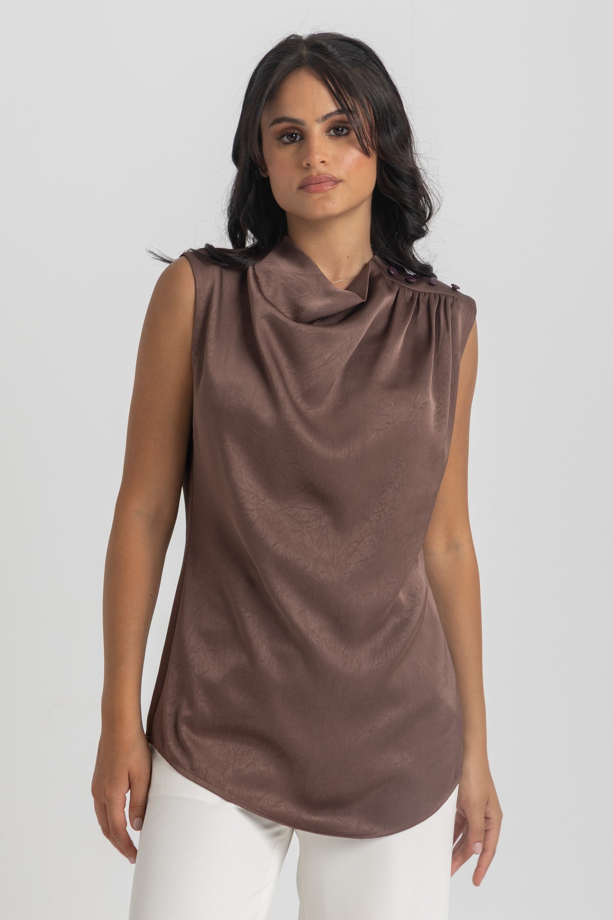 Women’s Sleeveless Cowl-Neck Satin Top