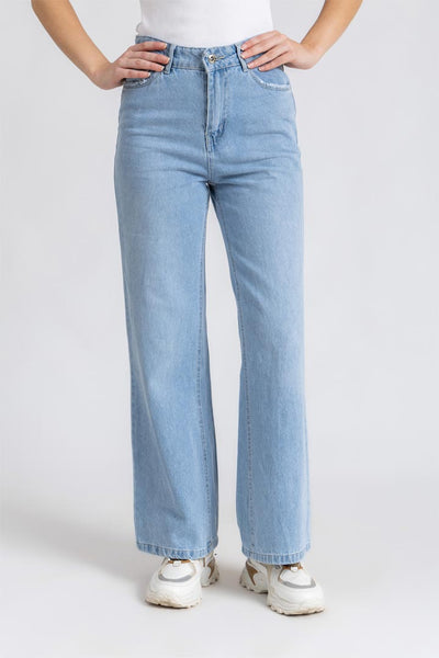 Women's High-Waisted Wide-Leg Jeans - Effortlessly Trendy Light Wash Denim
