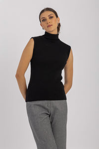 Ribbed Knit Sleeveless Turtleneck