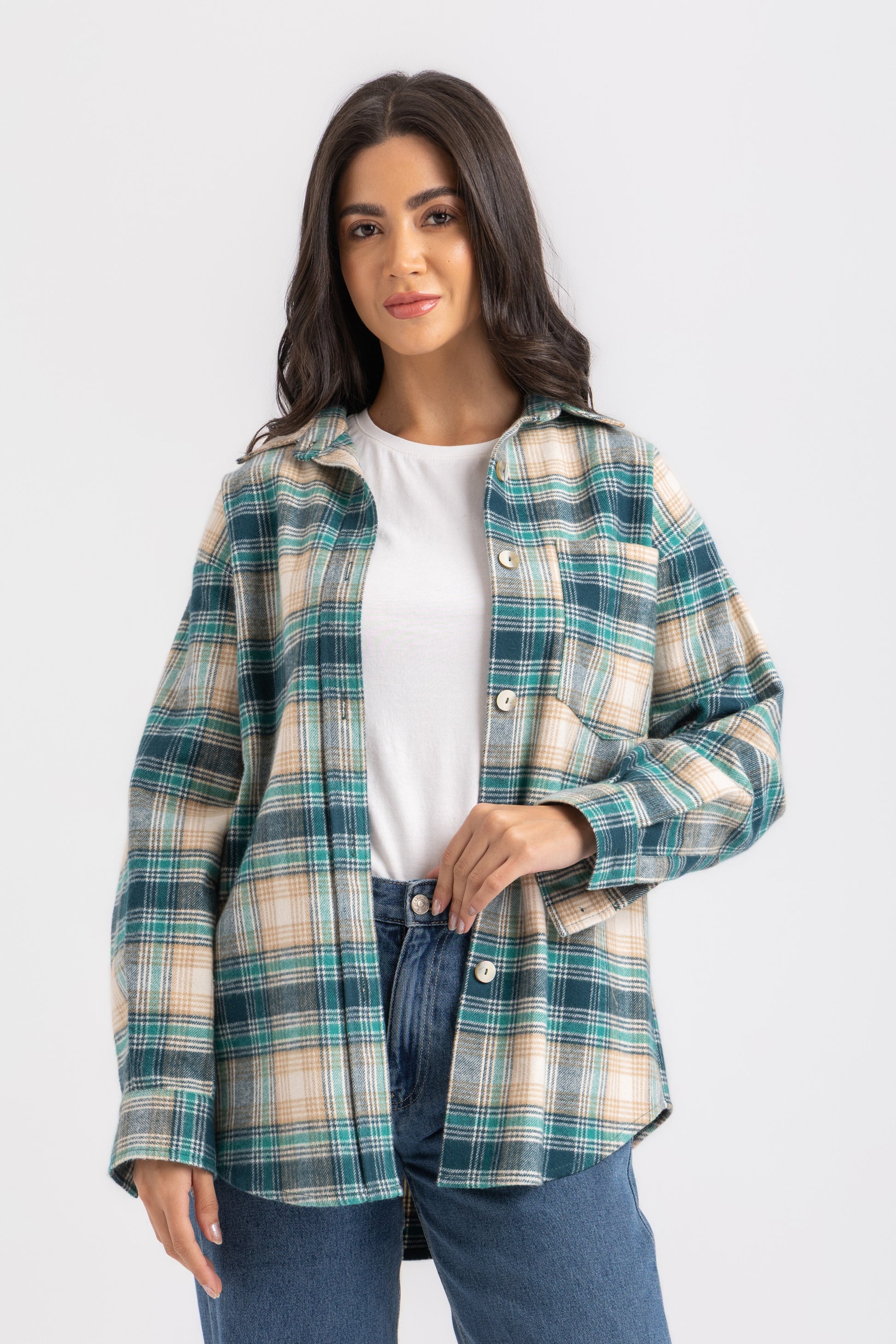 ESLA Checked Button-Down Overshirt