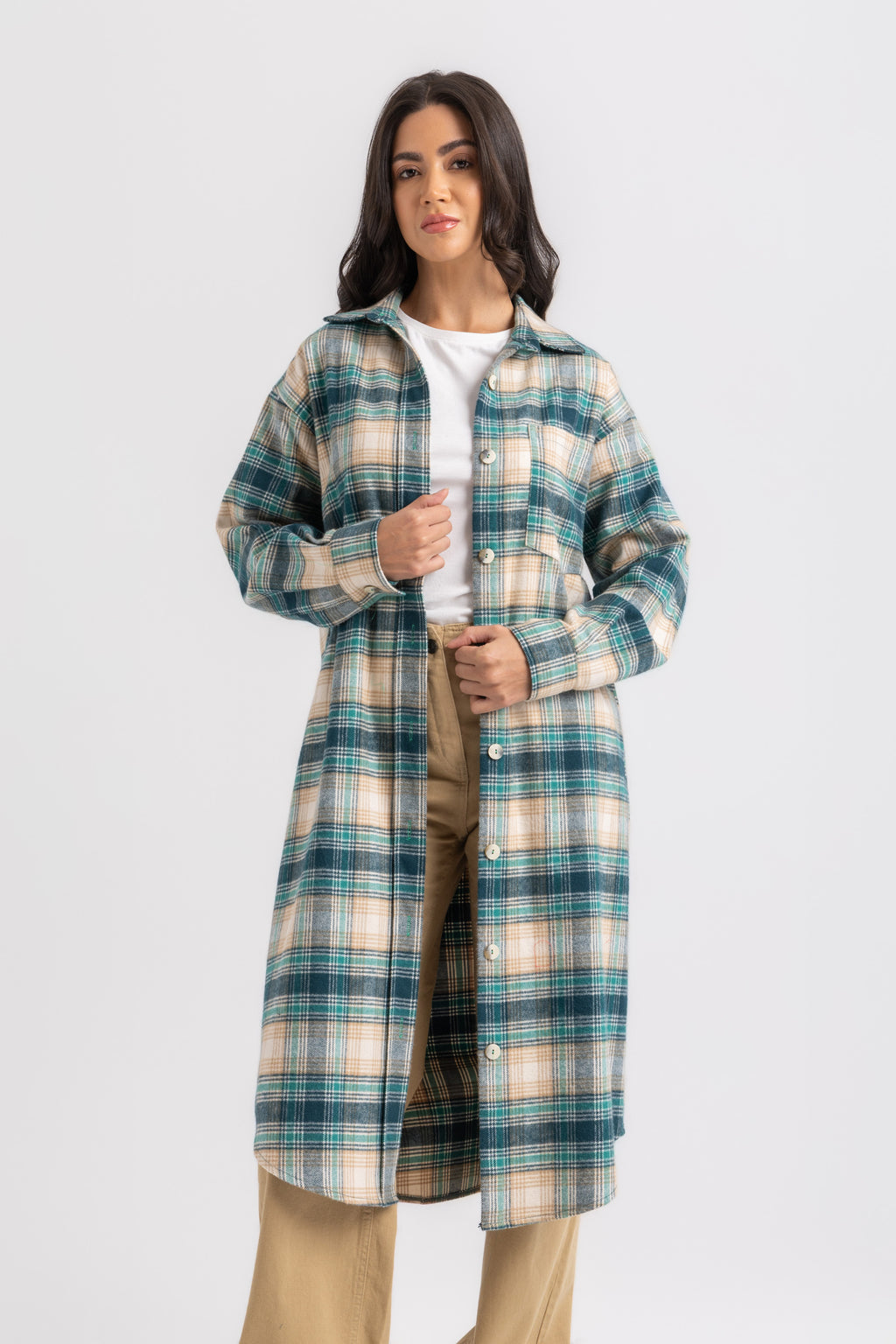ESLA Long Checked Button-Down Overshirt
