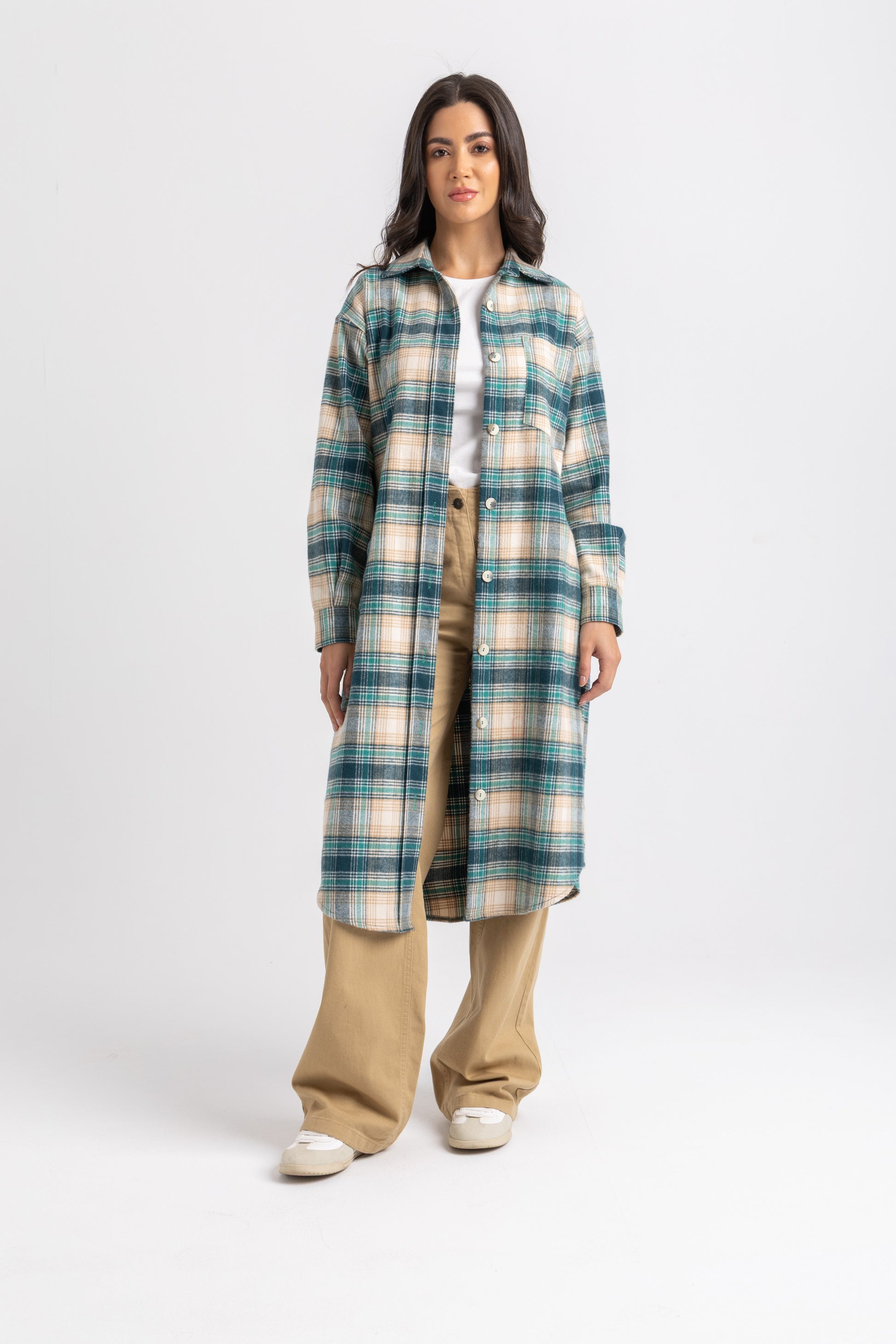ESLA Long Checked Button-Down Overshirt
