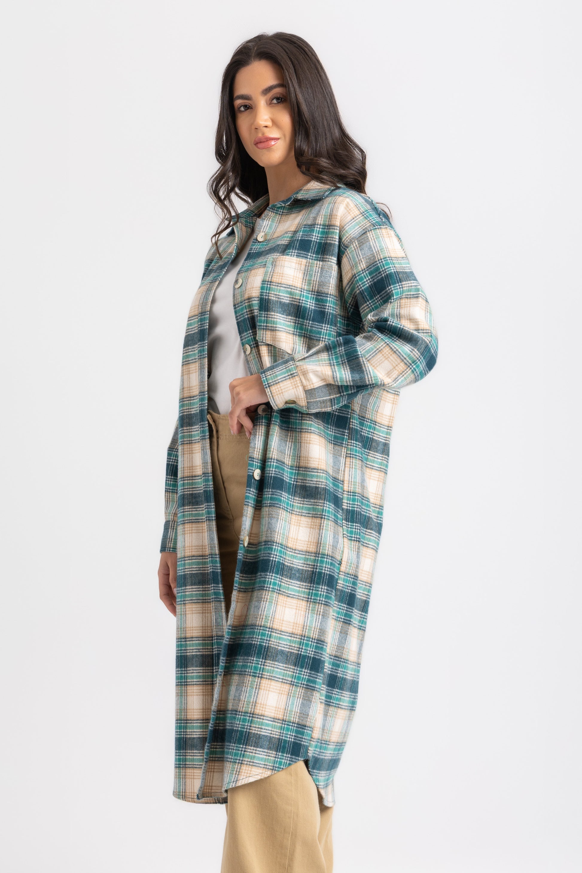 ESLA Long Checked Button-Down Overshirt