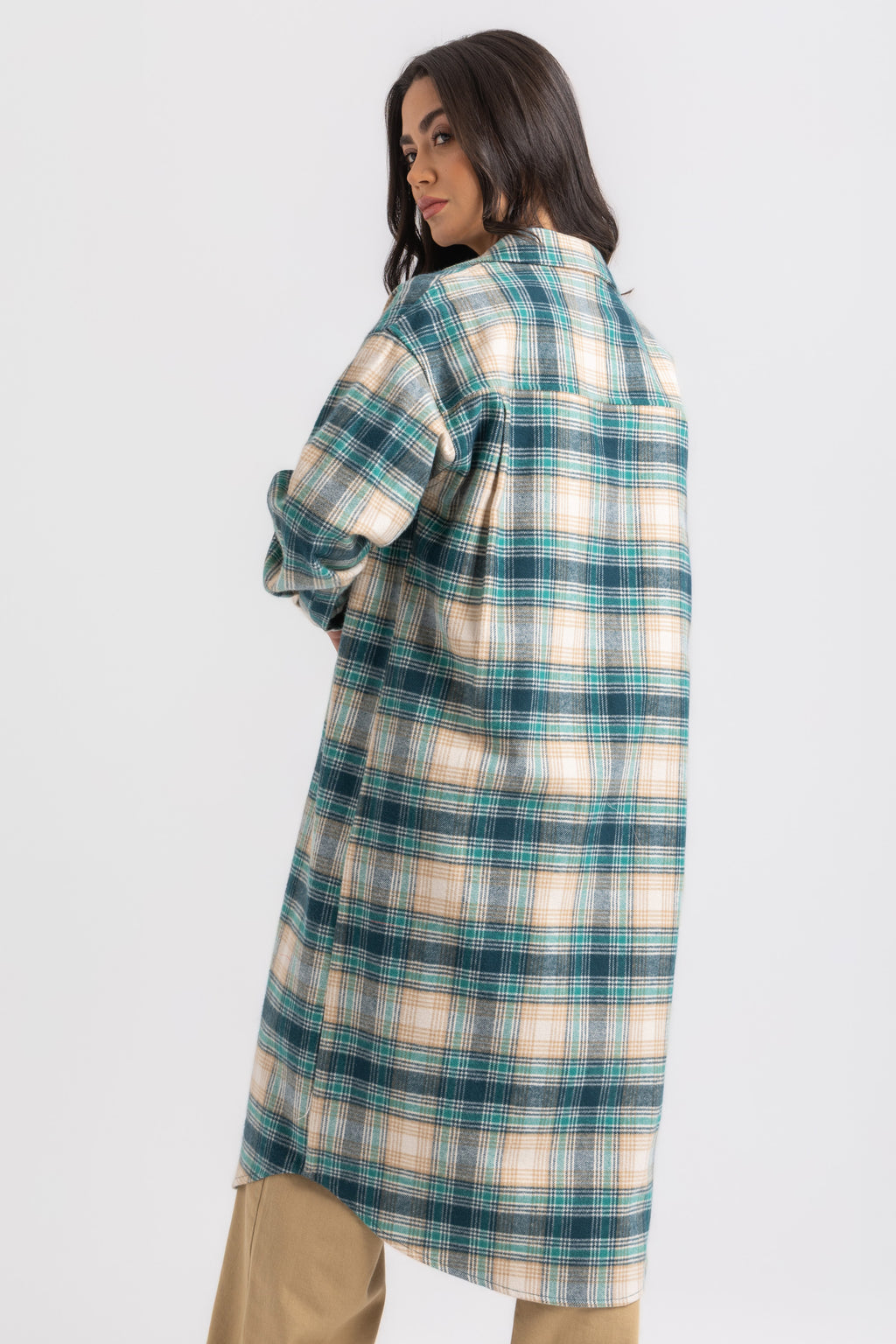 ESLA Long Checked Button-Down Overshirt