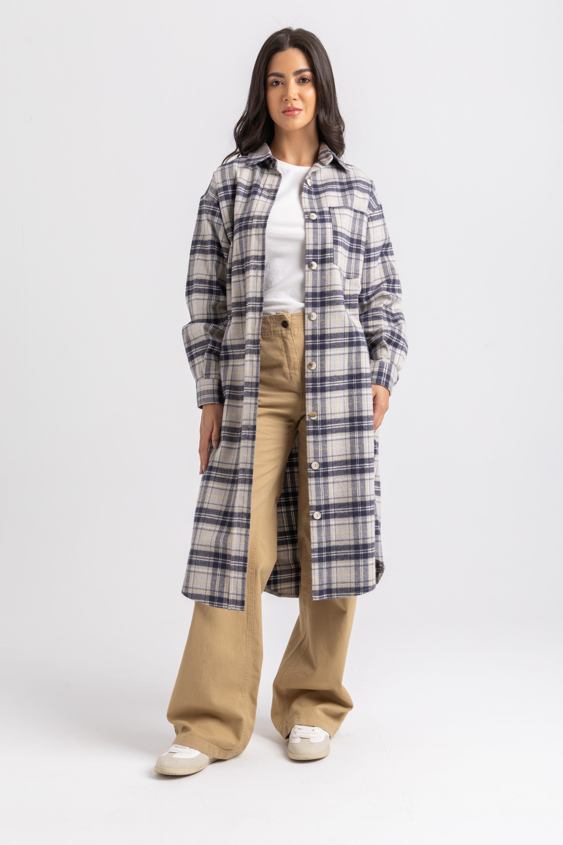 ESLA Long Checked Button-Down Overshirt