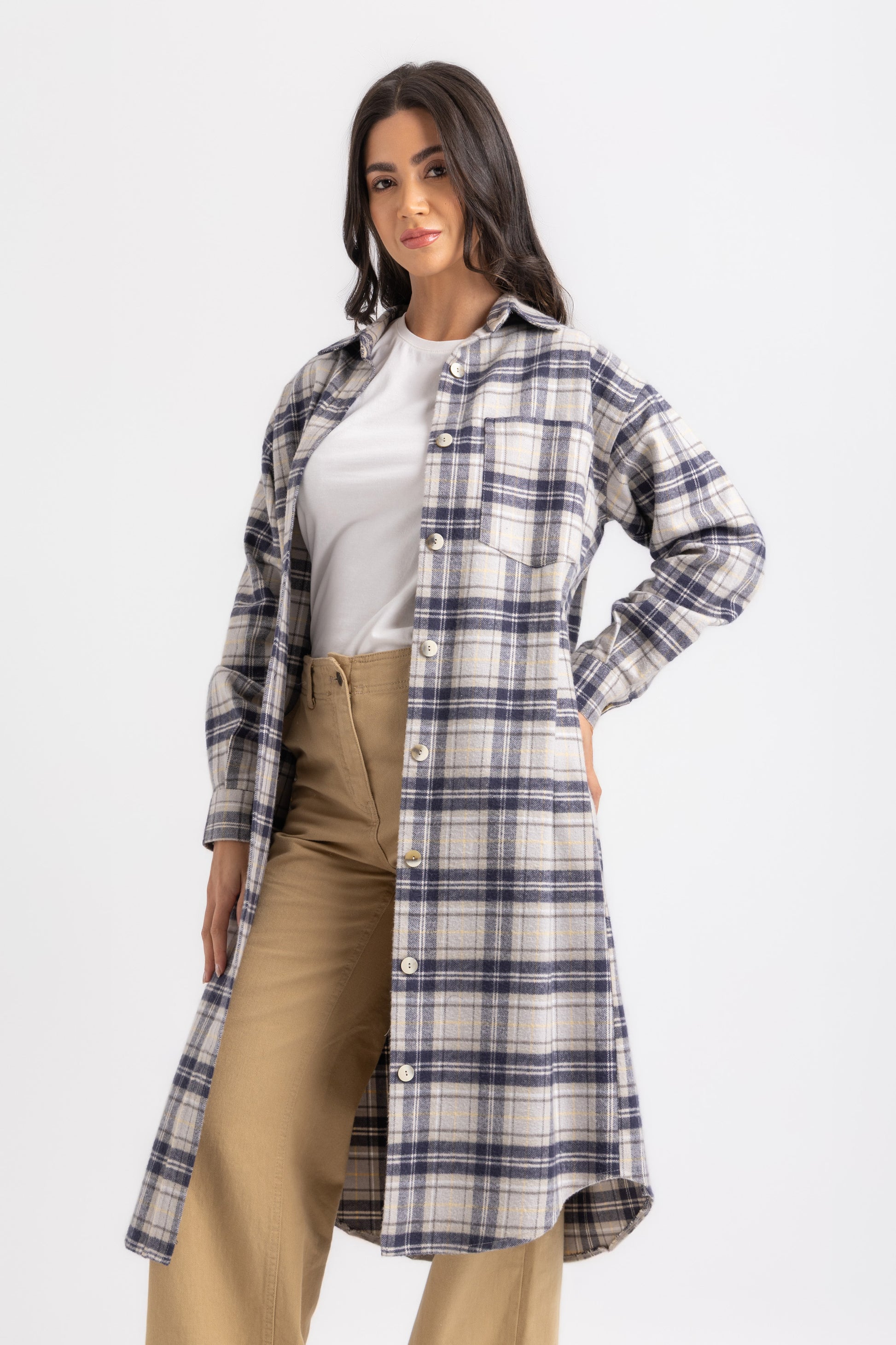 ESLA Long Checked Button-Down Overshirt