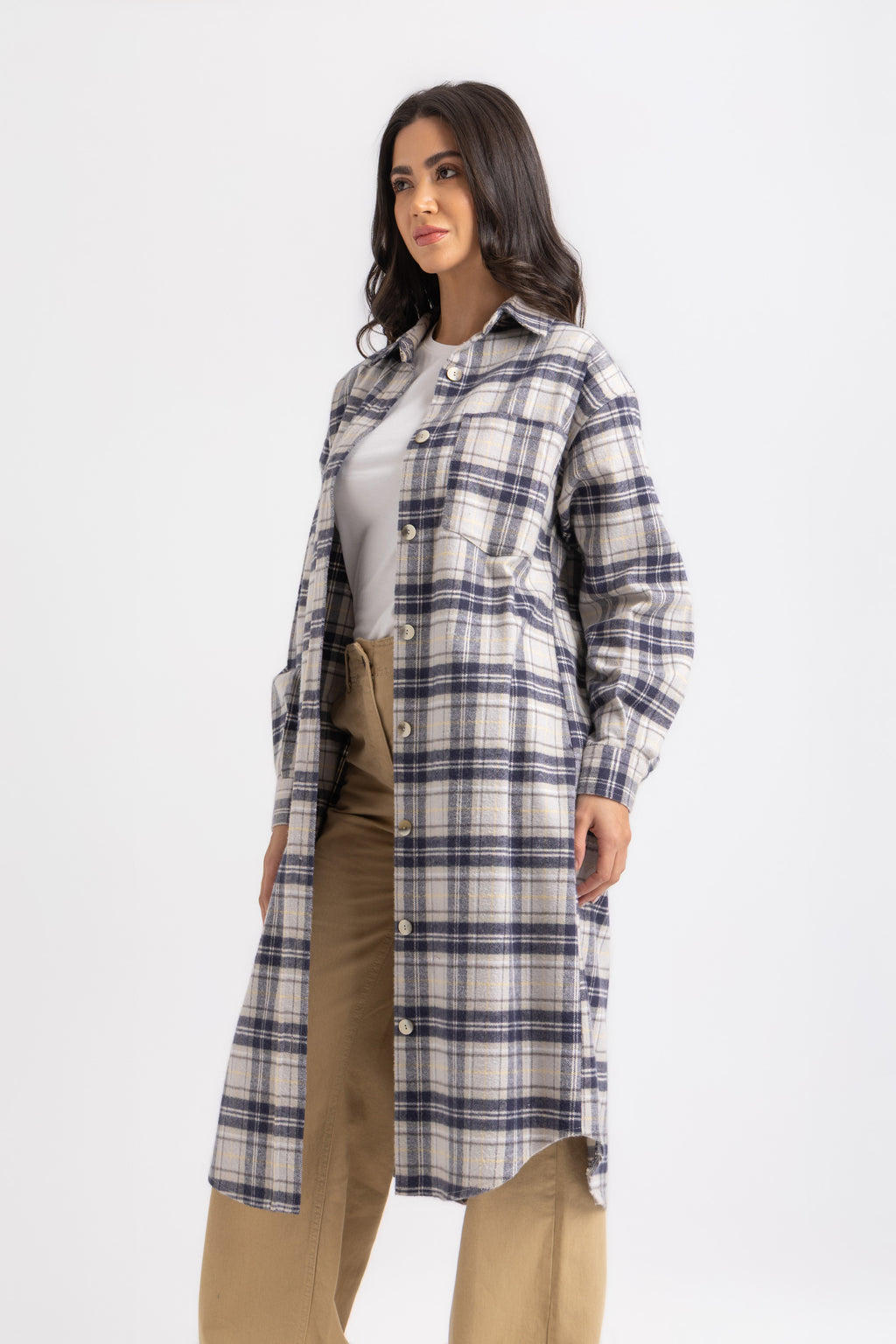 ESLA Long Checked Button-Down Overshirt