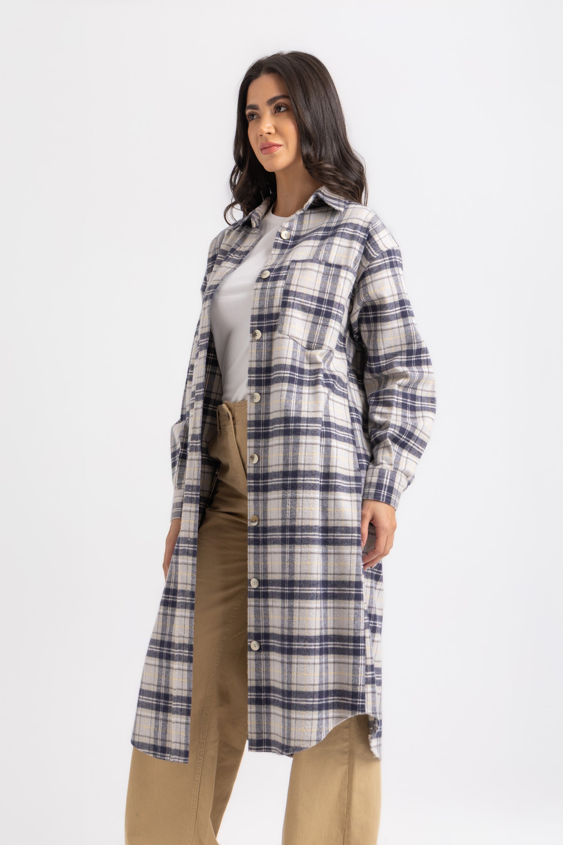 ESLA Long Checked Button-Down Overshirt