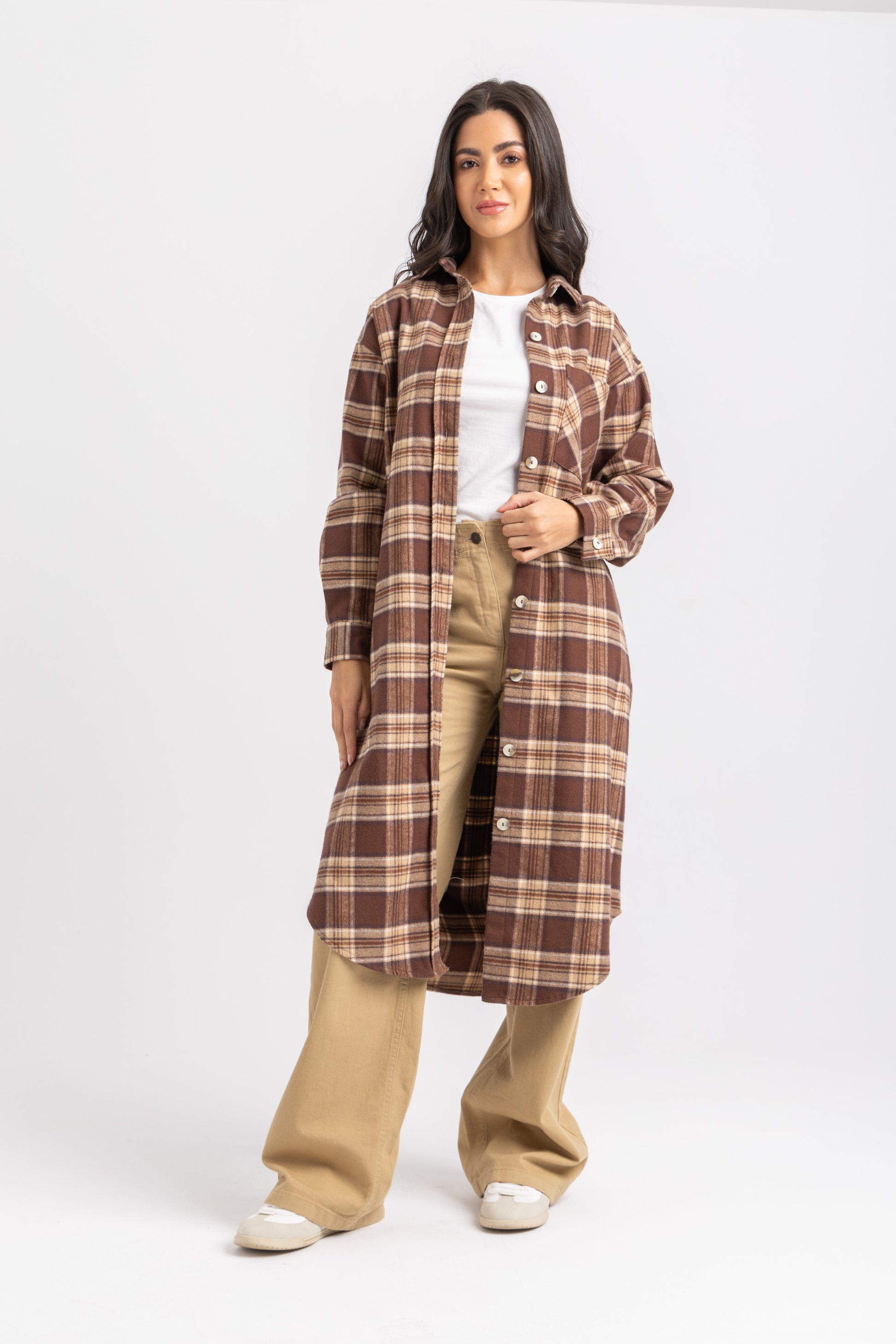 ESLA Long Checked Button-Down Overshirt