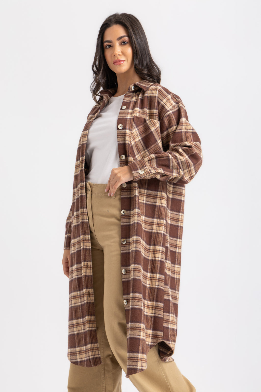 ESLA Long Checked Button-Down Overshirt