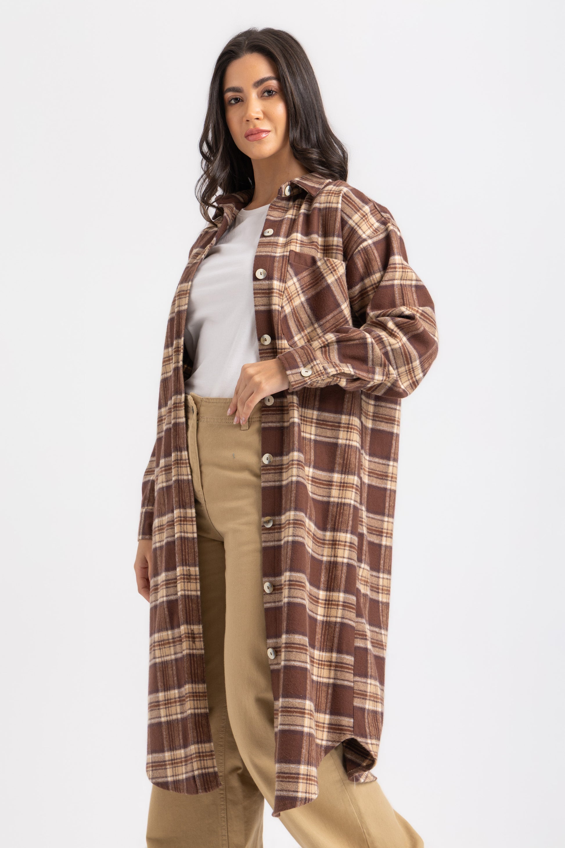 ESLA Long Checked Button-Down Overshirt