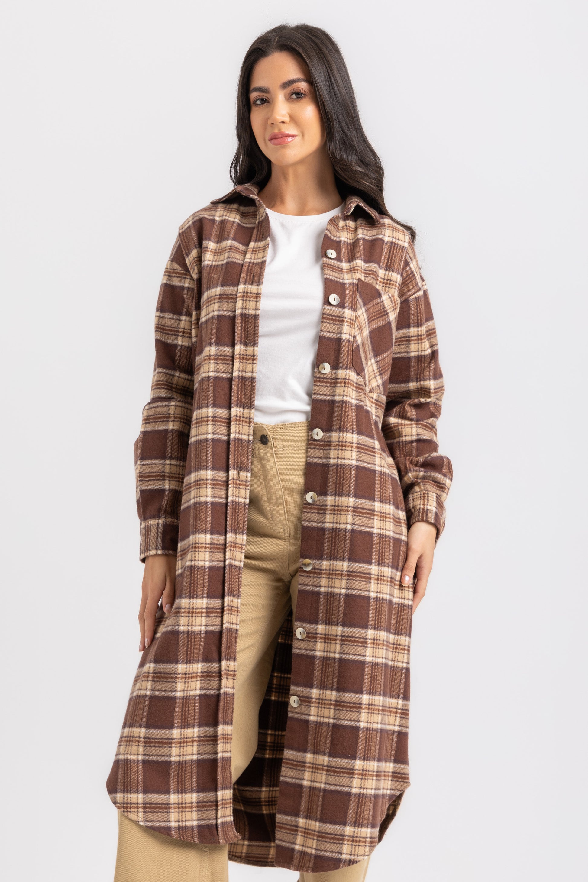 ESLA Long Checked Button-Down Overshirt