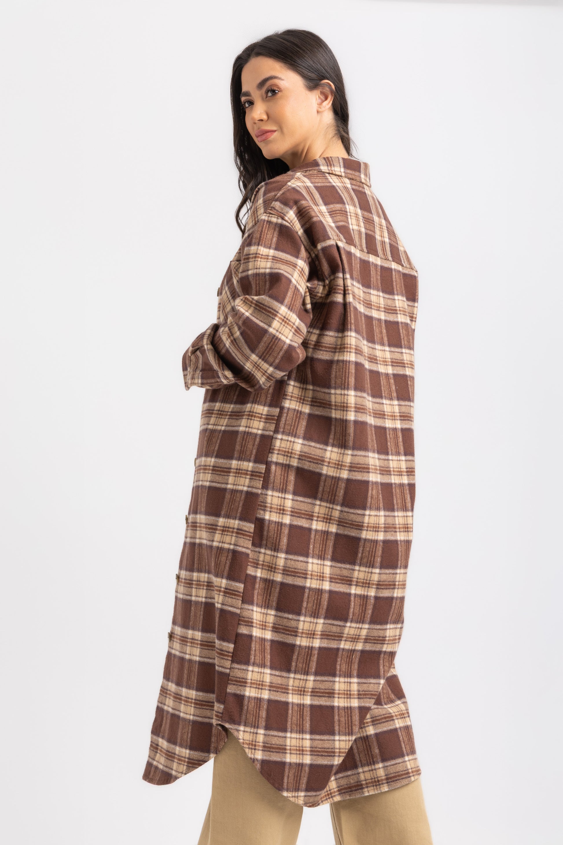 ESLA Long Checked Button-Down Overshirt