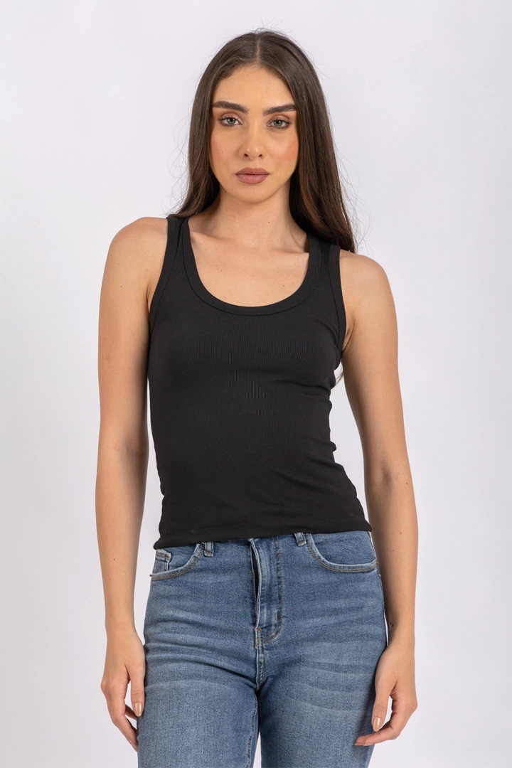 Tank Top – Ribbed Basic Stretch Top by ESLA with Scoop Neckline – Black, 38